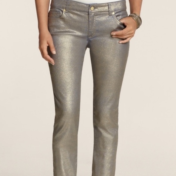 Chico’s Platinum Silver grey metallic coated straight leg jeans Sz-0 (4)  R19 - Picture 2 of 13